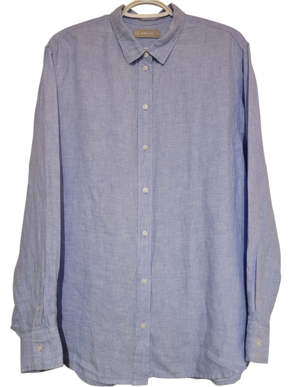 Everlane Light Blue 100% Linen Womens Button Front Collared Shirt Size 16